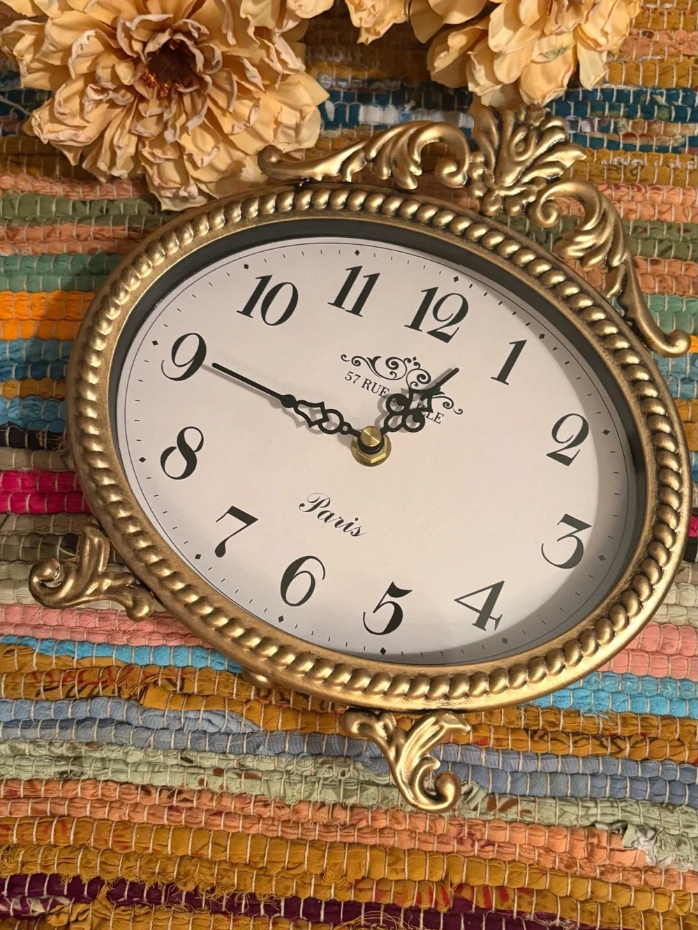 Vintage Style Gold Oval Table Clock - Paris Accent